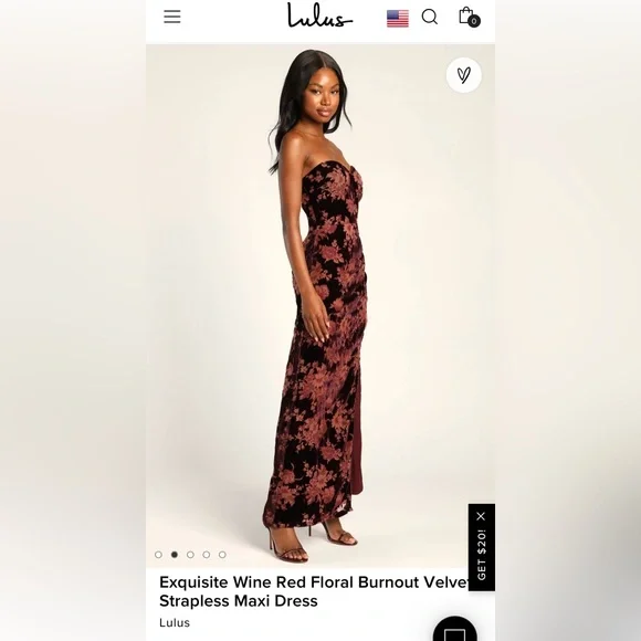 Lulus | Dresses | Strapless Maxi Dress Wedding Formal Exquisite Wine Red  Floral Burnout Velvet | Poshmark